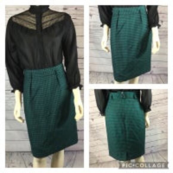 Vintage Jones New York Houndstooth skirt in green and black. 100% wool size 8 - Picture 1 of 7